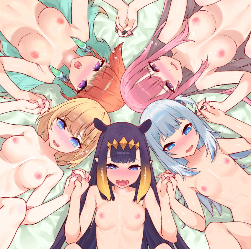 2d 2d_animation 5girls animated animated_gif big_breasts black_hair blonde_hair blue_eyes blue_hair blush breasts circle_formation earrings female female_focus female_only gawr_gura gif green_hair group_sex heart_in_eye heary holding_hands hololive hololive_english hololive_myth implied_sex large_breasts long_hair medium_breasts moaning mori_calliope multicolored_hair multiple_girls nail_polish navel ninomae_ina'nis nipples nude nude_female octopus_girl orange_hair orgy pink_eyes pink_hair purple_eyes saliva short_hair small_breasts takanashi_kiara tentacle_hair two_tone_hair upper_body upper_teeth virtual_youtuber waterring watson_amelia white_hair