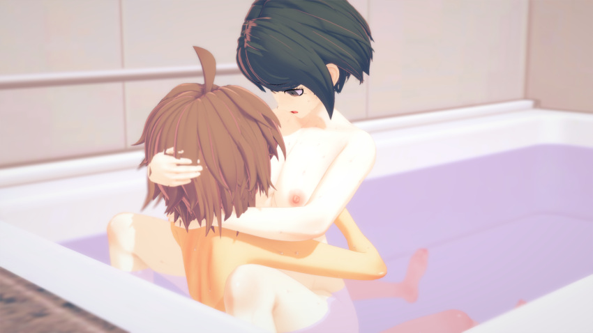 3d bathtub brother_and_sister consensual_incest cowgirl_position danganronpa danganronpa_ultra_despair_girls girl_on_top incest koikatsu looking_at_partner naegi_komaru naegi_makoto nude sex smooth_skin