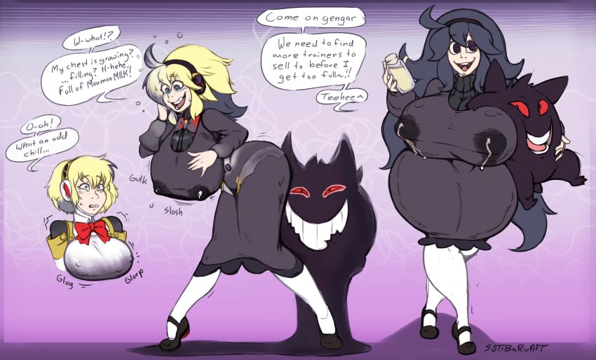 aegis_(persona) aigis_(persona) altus big_lips bimbo bimbofication black_hair brain_drain breast_expansion clothed clothes clothing colored commission dress female female_only gengar hands-free hex_maniac hexification huge_breasts human lactation large_breasts lips living_clothes long_hair makeup milk milk_bottle mind_control naked navel nipple_bulge nipples_visible_through_clothing no_pubic_hair nude nude_female persona persona_3 pokemon pokemon_xy see-through_clothing short_hair smile sutibaru thick_thighs transformation transformation_sequence transformed