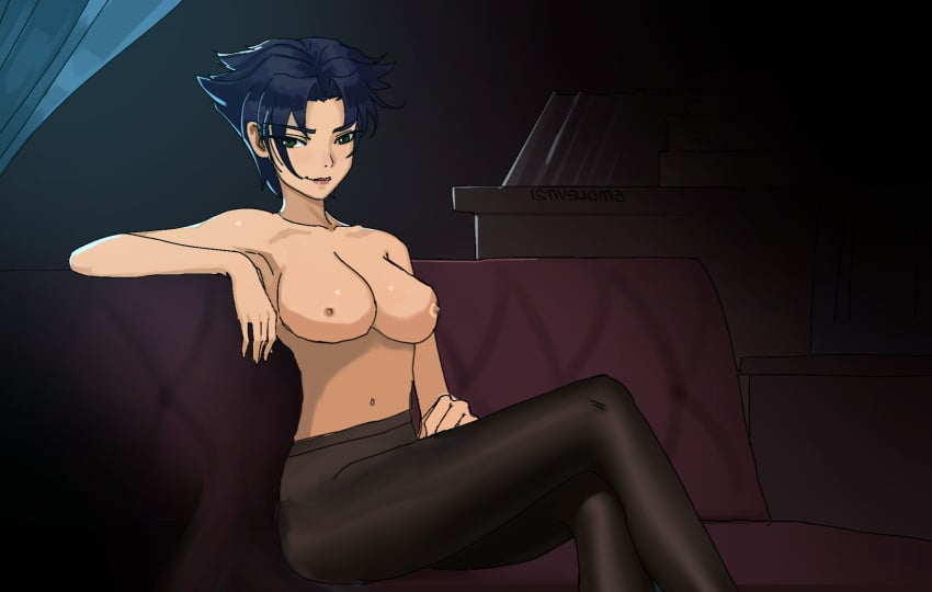 drsmolev edit green_eyes konoko nipples nude oni_(game) pantyhose purple_hair smolev