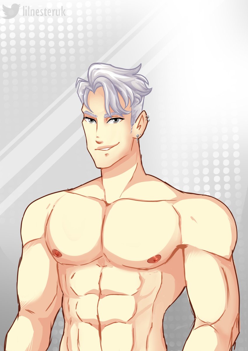 1boy bara big_muscles boy gay gay_sex hairy_male human male male_only muscular muscular_male nesteruk nipples nude nude_male original_character pecs smile white_body white_hair white_skin winx_club yaoi