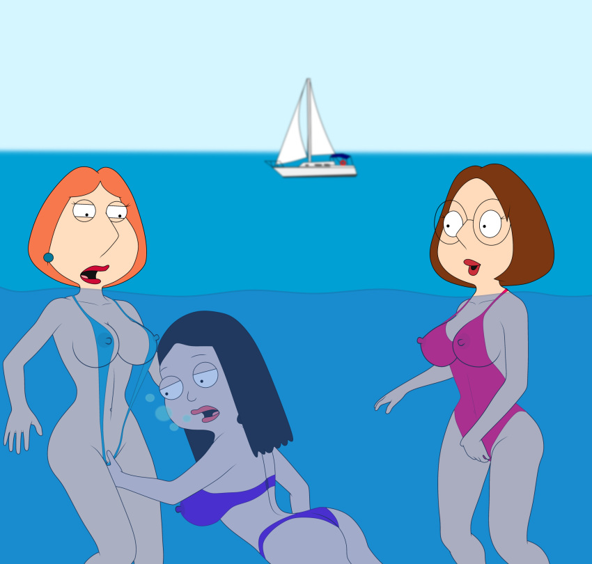 3girls american_dad bikini blue_bikini blue_swimsuit boat crossover family_guy fingering glasses hayley_smith lois_griffin masturbation mature_female meg_griffin milf multiple_girls one-piece_swimsuit partially_submerged partially_underwater_shot pink_swimsuit purple_bikini purple_swimsuit sailboat sea sexfightfun sling_bikini submerged swimsuit underwater water yuri