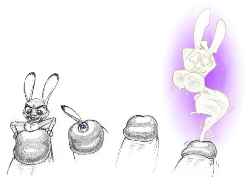 anthro breasts cock_vore cum cum_transformation cumshot disney female furry judy_hopps large_breasts long_ears monochrome penis purple_eyes rabbit rubberskunkboob rubberskunktoo sketch traditional_media_(artwork) transformation vore what zootopia