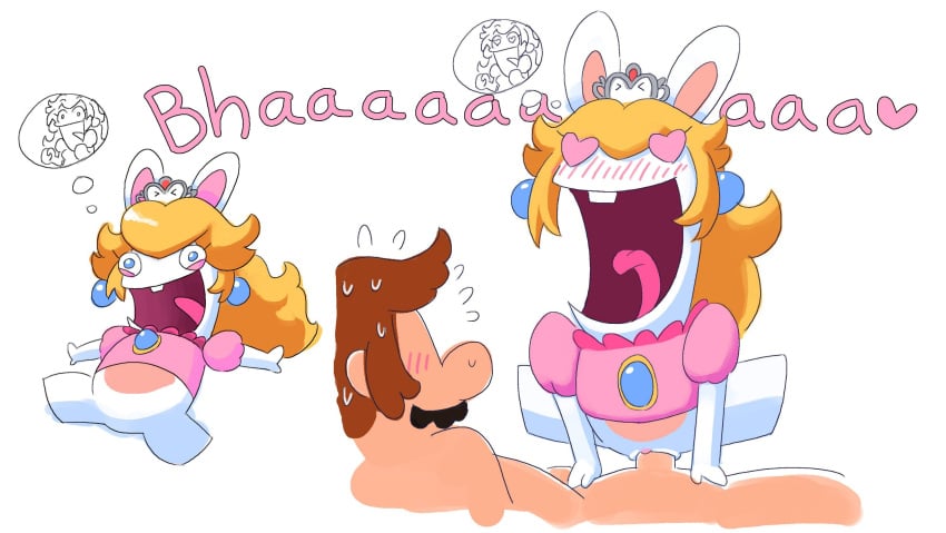 anthro doggy_style heart-shaped_pupils mario mario_(series) mario_+_rabbids mario_+_rabbids:_kingdom_battle minus8 nintendo possession princess_peach princess_peach_(cosplay) pussy rabbid rabbid_peach raving_rabbids sex super_mario_odyssey tiara_(mario) white_background