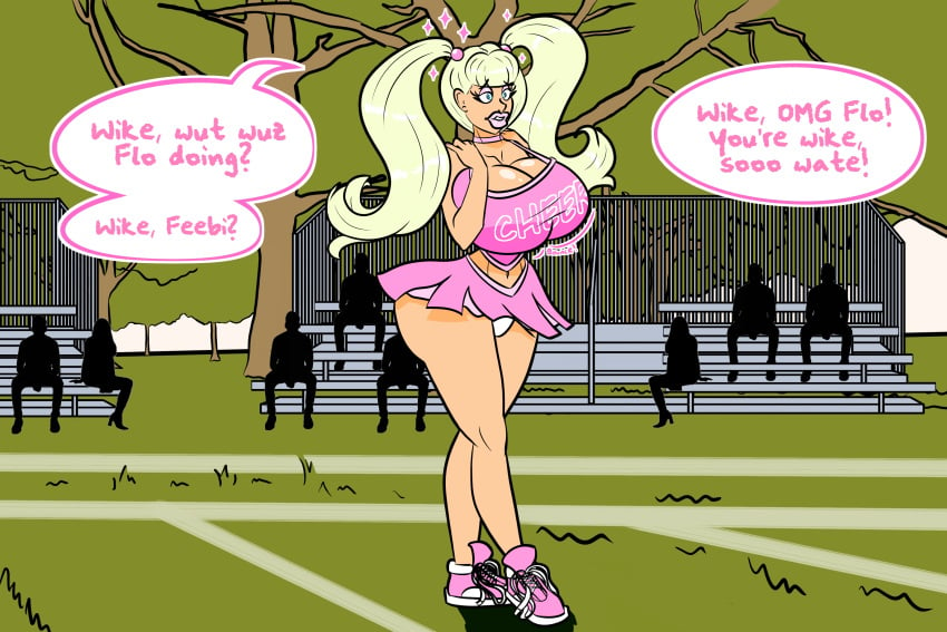 ass_expansion bimbo bimbofication blonde_hair breast_expansion cheerleader female garter_belt identity_death lewdjacket long_hair miniskirt original_character pink_hair sneakers twintails