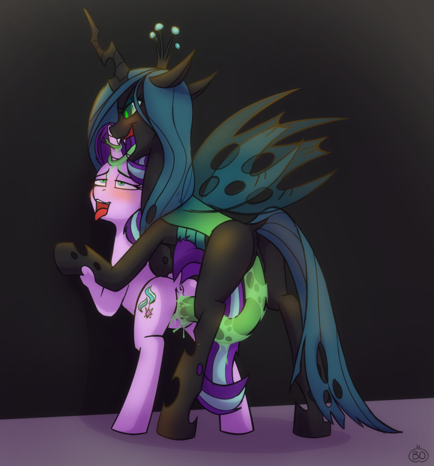 blackonyxart blush corruption female from_behind green_tentacles horse hypnosis magic mind_control my_little_pony on_top open_mouth pony pussy queen_chrysalis_(mlp) sex spread_legs starlight_glimmer tentacle tentacle_link vaginal_penetration