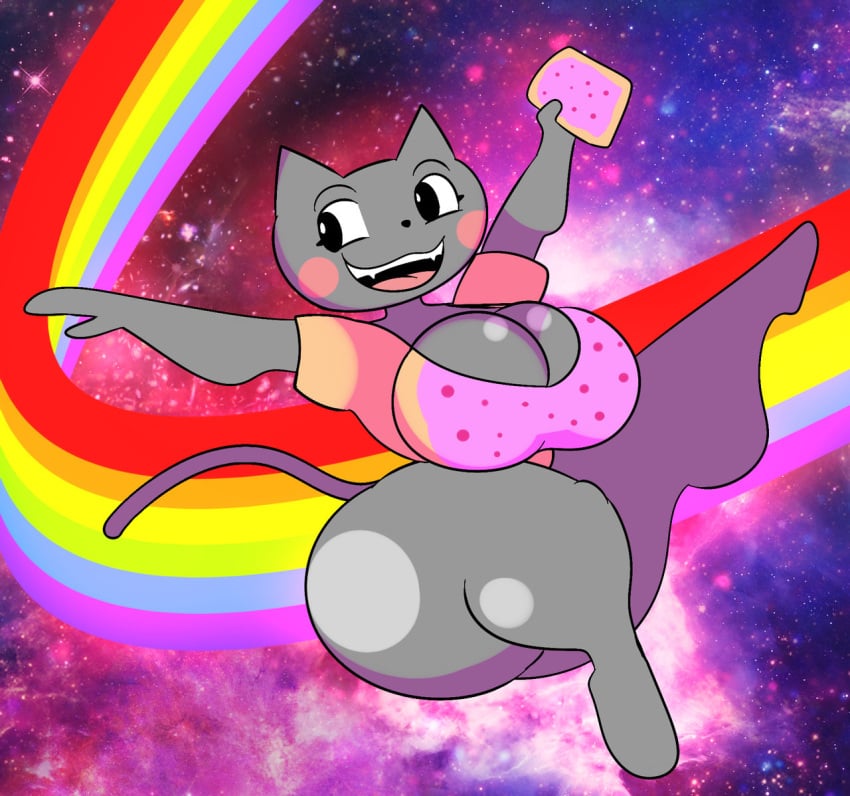 anthro ass breasts feline meme mrpr1993 nyan_cat rainbow space tail thick_thighs