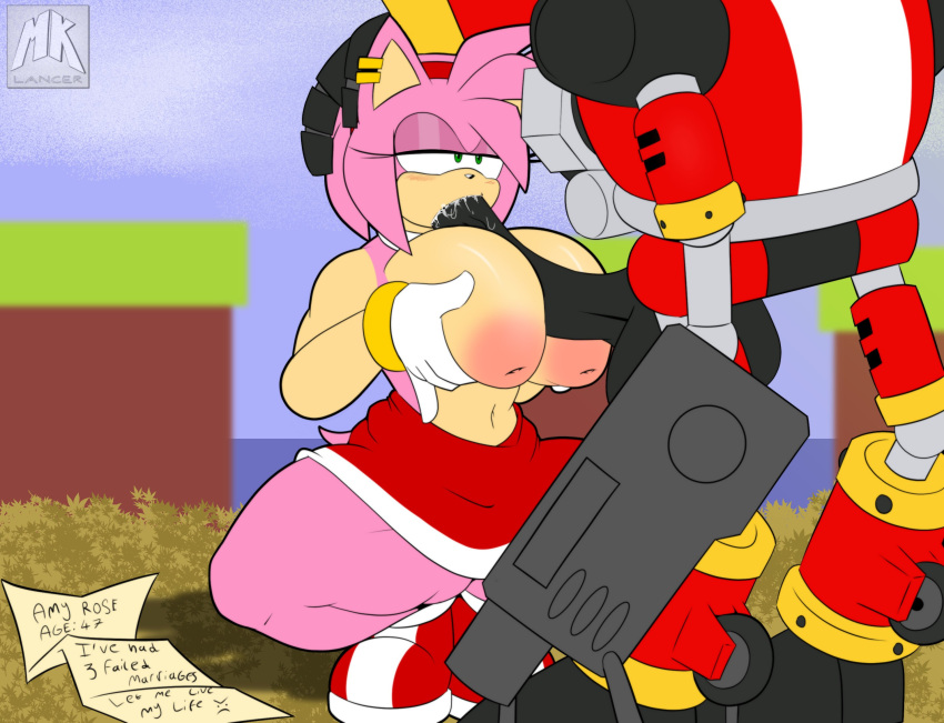 aged_up amy_rose black_penis blowjob blush blushing e-102_gamma half-closed_eyes mklancer00 paizuri pierced_ears pink_fur sega sonic_(series) sonic_adventure sonic_the_hedgehog_(series) titjob