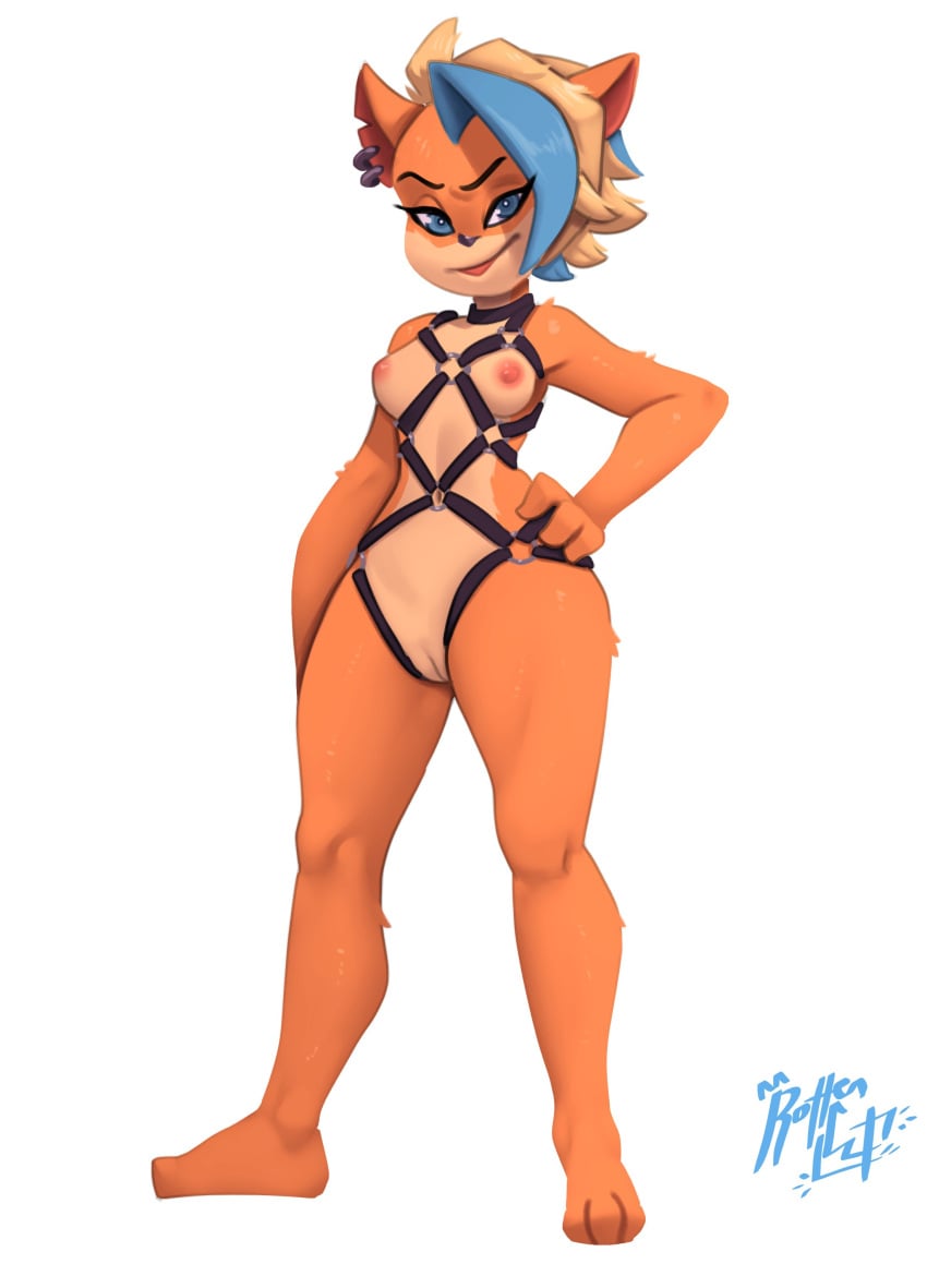 1girls activision anthro barefoot blue_eyes bondage_gear breasts coffekat coffekatart crash_(series) feet female female_only fur furry narrow_shoulders nipples nude nude_female orange_fur pirate_tawna pussy rottencat short_hair small_breasts smirk tawna_bandicoot tawna_bandicoot_(crash_4) thick_thighs vagina wide_hips