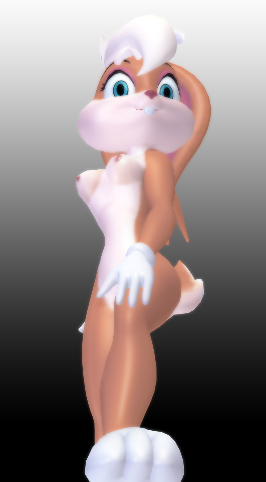 3d anthro back_view breasts female female_only fur furry furry_breasts furry_ears gloves jakebcha lola_bunny long_ears looking_at_viewer looking_down looney_tunes mammal nude rabbit solo space_jam standing tagme