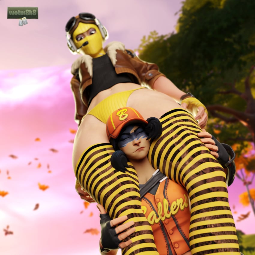 2girls 3d 3d_(artwork) abs bottomless closed_eyes clothed fastball female female_only fortnite fortnite:_battle_royale looking_at_another no_pants panties partially_clothed stockings tagme thick_thighs velocity_(fortnite) wide_hips wotm8h8