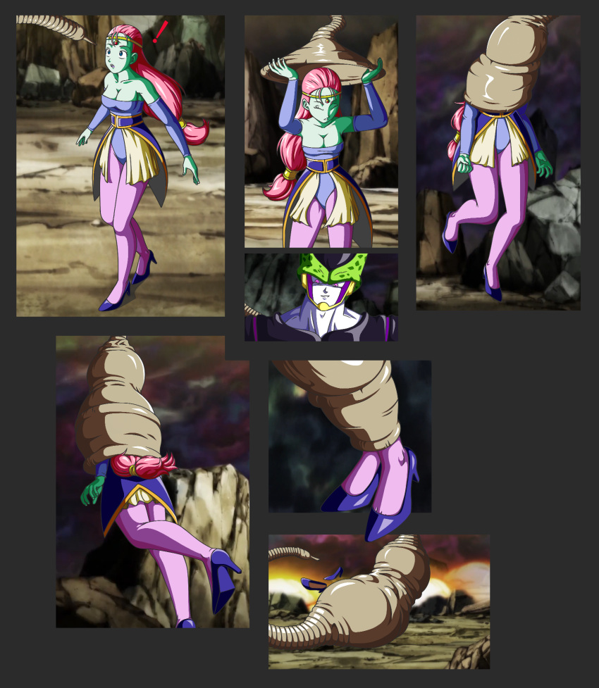 1girls 2021 absorbing absorption absorption_vore big_breasts breasts caway cell_(dragon_ball) cell_vore dirt dragon_ball dragon_ball_super dragon_ball_z female flesh_tunnel flesh_wall fleshy_tentacle forced forced_vore green_skin headband headgear headwear heels kicking long_hair pink_hair rocks struggling struggling_prey tail tail_bondage tail_bulge tail_grab tail_motion tail_pull tail_suck tail_vore tournament_of_power vore vorelait