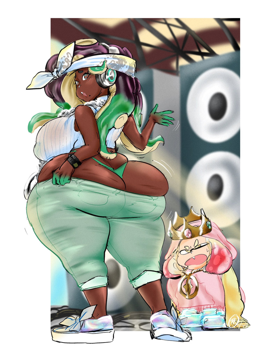 2girls alternate_ass_size alternate_breast_size ass ass_cleavage big_ass bottom_heavy butt_crack curvaceous curvy dat_ass duo edit giant_ass height_difference huge_ass huge_breasts inkling large_ass marina_(splatoon) massive_ass multiple_girls octoling octopus_girl pearl_(splatoon) plump_ass rchammer sagging_pants splatoon splatoon_2 squid_girl thick_thighs thin_waist wide_hips