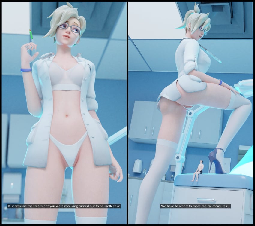 1girls 3d angela_ziegler blizzard_entertainment blonde_hair doctor envlight exposed_ass giantess heels high_heels lingerie lowres mercy overwatch panties thighhighs