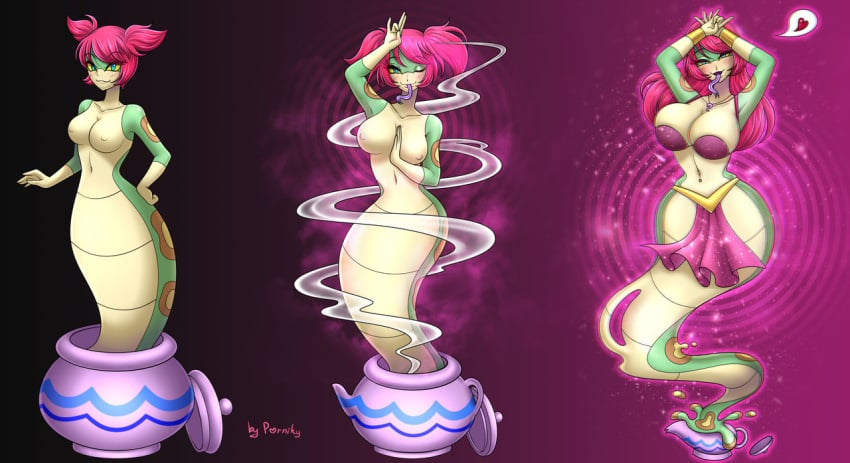 bimbo bimbofication brainwashing djinn female genie identity_death naga porniky shantae transformation transformation_sequence tuki_(shantae)