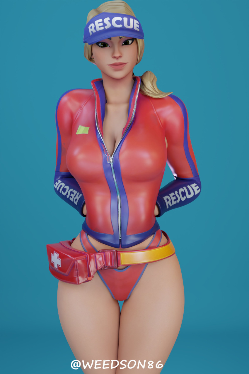 1girls 3d bikini bikini_bottom blonde_hair cleavage female female_only fortnite fortnite:_battle_royale fully_clothed looking_at_viewer solo sunstrider_(fortnite) tagme unzipped weedson86