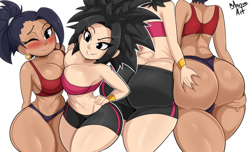 2girls ass ass_cleavage ass_grab ass_to_ass big_ass bike_shorts black_thong bmayneart breasts butt_crack caulifla chocolate_and_vanilla cleavage dragon_ball dragon_ball_super female female_only groping happy_female horny_female huge_breasts interracial_yuri kale molestation multiple_girls shounen_jump thick_thighs thong wide_hips yuri