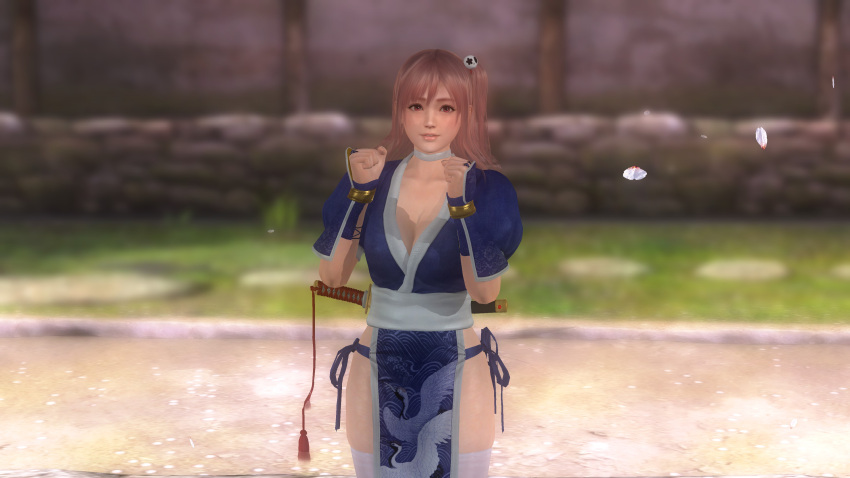 3d breasts cosplay dead_or_alive female game_screenshot honoka_(doa) japanese_clothes kasumi_(doa) kasumi_(doa)_(cosplay) revealing_clothes screenshot solo tagme