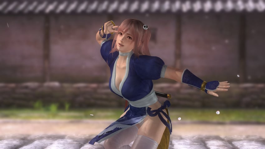 3d breasts cosplay dead_or_alive female game_screenshot honoka_(doa) japanese_clothes kasumi_(doa) kasumi_(doa)_(cosplay) revealing_clothes screenshot solo tagme