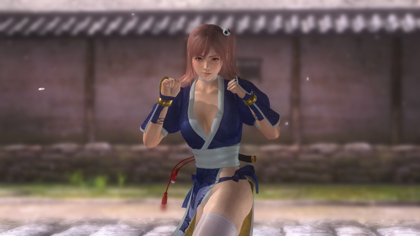 3d breasts cosplay dead_or_alive female game_screenshot honoka_(doa) japanese_clothes kasumi_(doa) kasumi_(doa)_(cosplay) revealing_clothes screenshot solo tagme