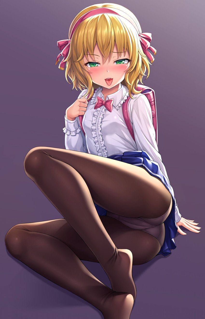 ass blush feet female female_only idolmaster lambda_(kusowarota) looking_at_viewer panties sakurai_momoka school_uniform solo solo_female