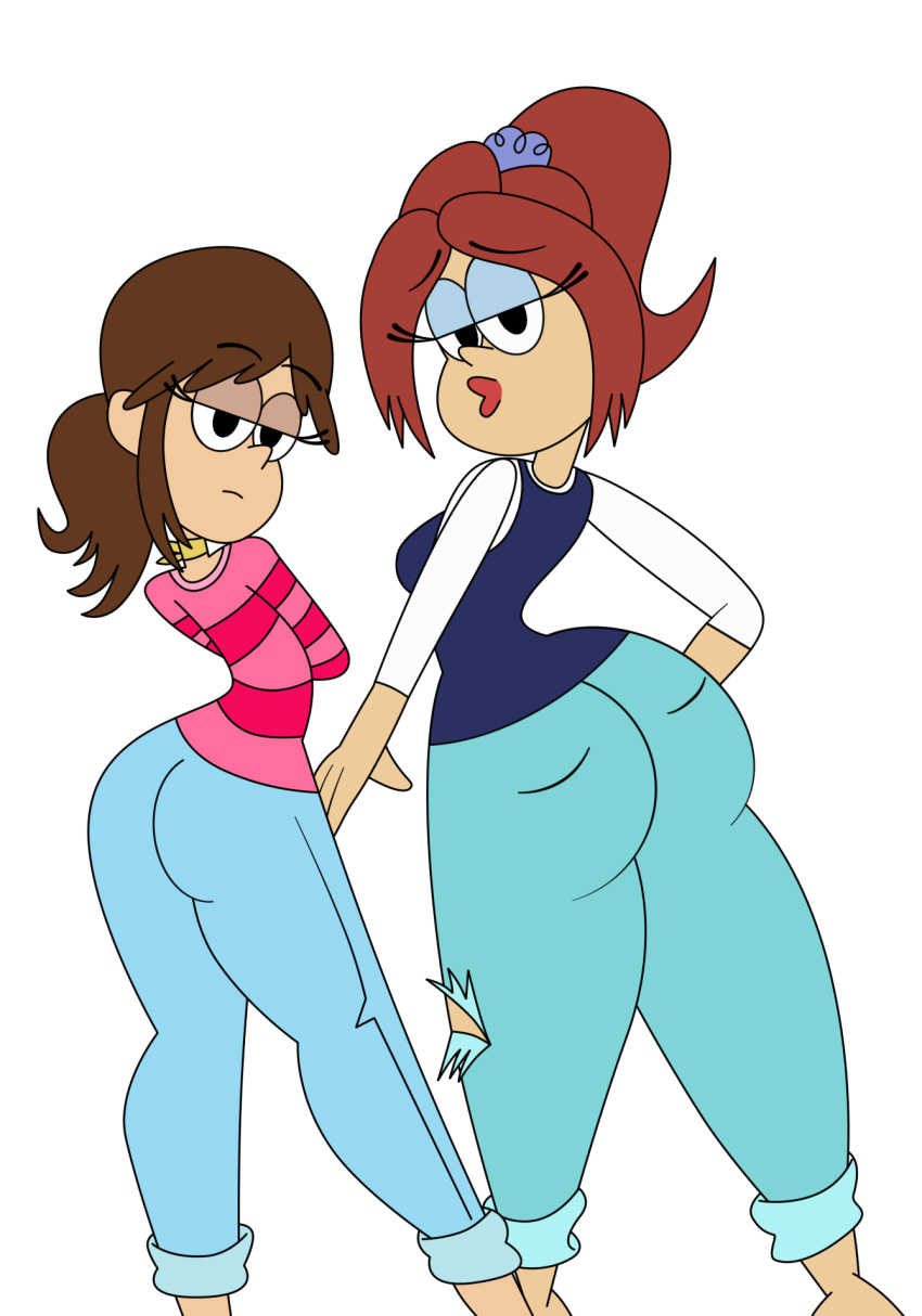 2girls ass big_ass big_butt brita_(the_loud_house) brown_hair butt clothes clothing denim eyelashes female female_only fiona_(the_loud_house) full_body huge_ass jeans large_ass lips looking_at_viewer looking_back luna_hombre milf pants ponytail rita_loud straight_hair the_loud_house thick_thighs thighs transparent_background