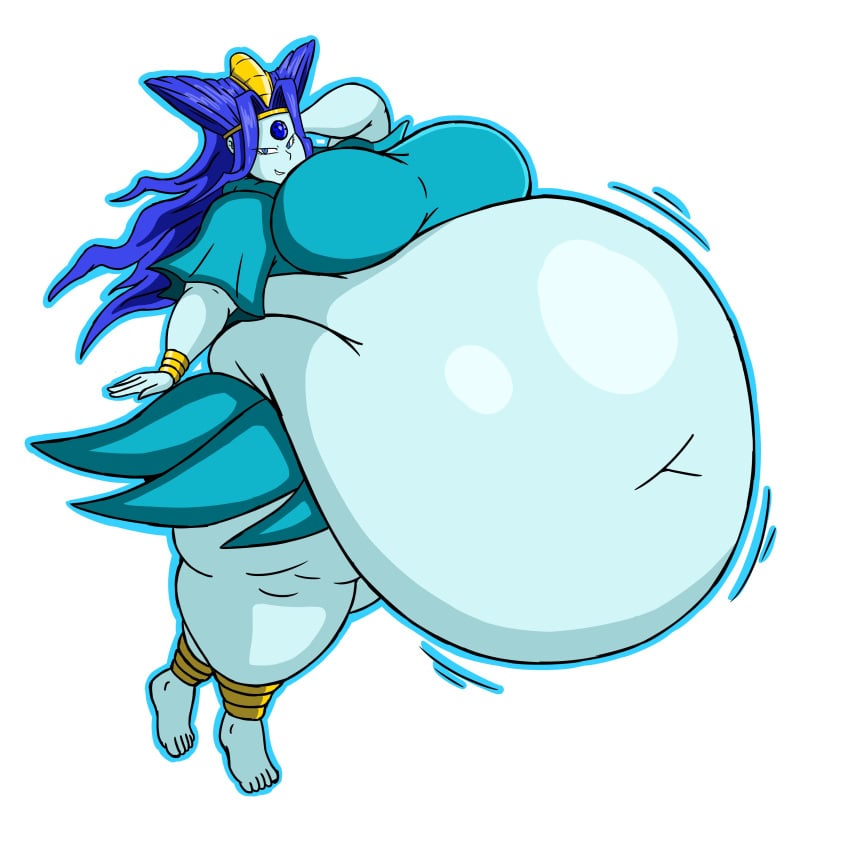 background barefoot bbw big_breasts bloat blue_hair blue_skin chubby dragon_ball dragon_ball_gt evil_dragon female huge_belly hyper_belly jewelry liu_xing_long long_hair mizz-britt obese oceanus_shenron robe smug solo ssbbw thick_thighs white