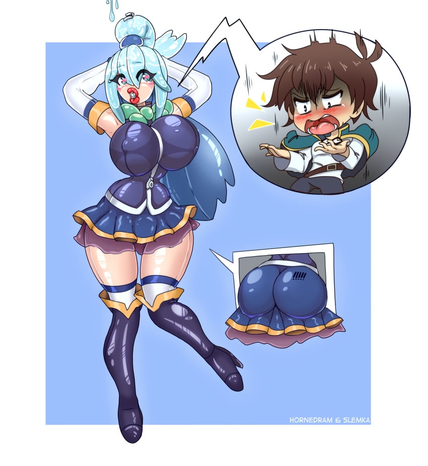 1boy aqua_(konosuba) ass balloon bimbo blowup_doll boots dollification female gender_transformation high_heel_boots high_heels kono_subarashii_sekai_ni_shukufuku_wo! large_breasts latex latex_body latex_boots latex_transformation rule_63 satou_kazuma sex_doll sex_doll_transformation slemka tagme takeover transformation