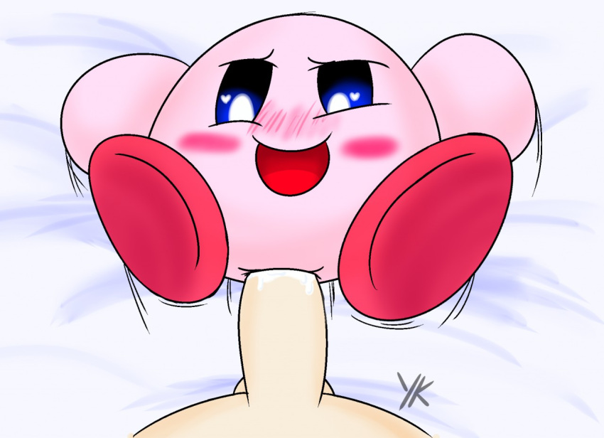 anal anal_sex balls bed blue_eyes blush cum cum_in_ass cum_on_butt cute cute_face feet feet_up gay kirby kirby_(series) looking_at_viewer looking_down love male male_only males_only penis penis_grab pillow pink_body pink_skin red_feet smile smiling testicles waddling_head yungknight