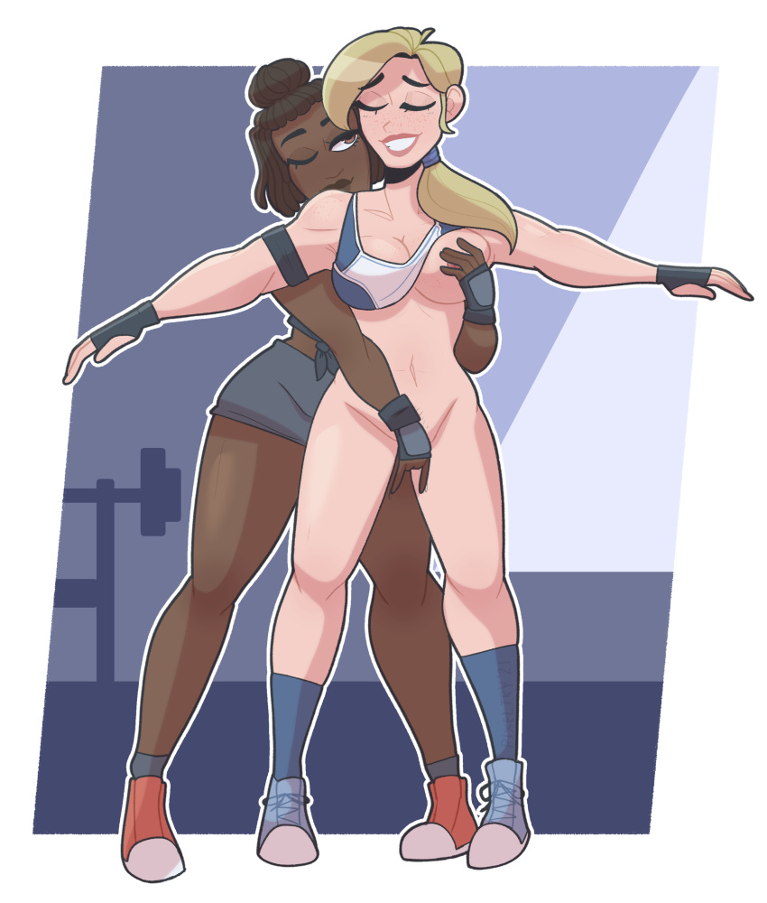 2021 2d 2girls alpha_channel artist_name big_ass big_breasts blonde_hair bottomless breast_grab brown_eyes brown_hair cassie_cage closed_eyes dark-skinned_female dark_skin female female/female female_only fingering for_sticker_use freckles groping gym gym_clothes interracial jacqui_briggs light_skin melat0nin mortal_kombat mortal_kombat_11 multiple_girls navel neck_kiss netherrealm_studios no_background partially_clothed pixeltry png reach_around smile sneakers sticker_template stretching transparent_background transparent_png yuri