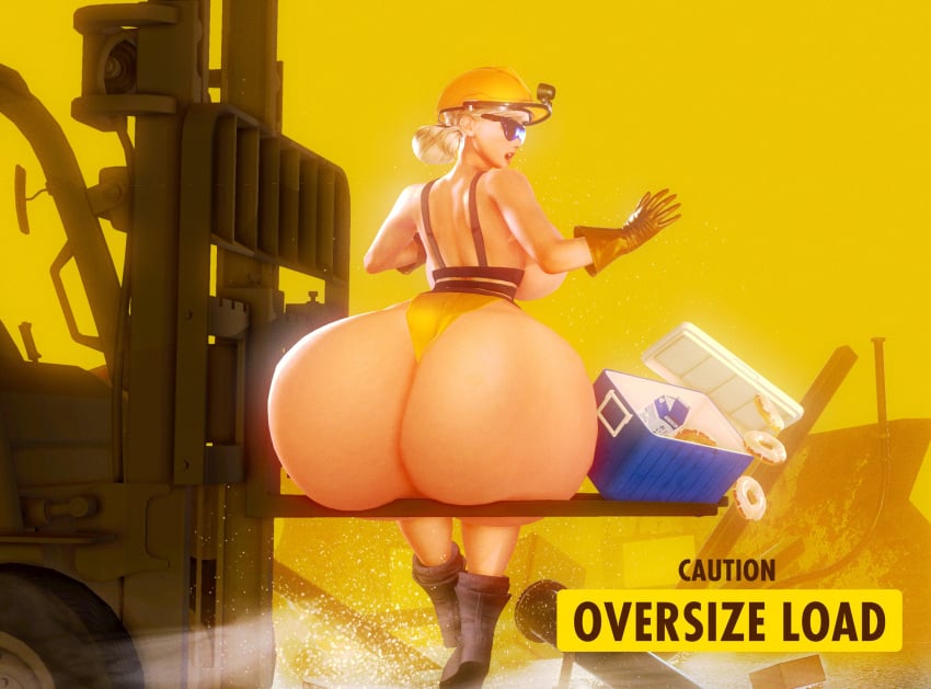 1girls 3d 3d_(artwork) ass ass_bigger_than_body ass_bigger_than_head back_view big_ass blonde_hair bottom_heavy clothing construction_worker enormous_ass fat_ass female female_only gigantic_ass huge_ass hyper_ass inconvenient_ass lard_ass large_ass massive_ass milkies original original_character solo solo_female wide_hips