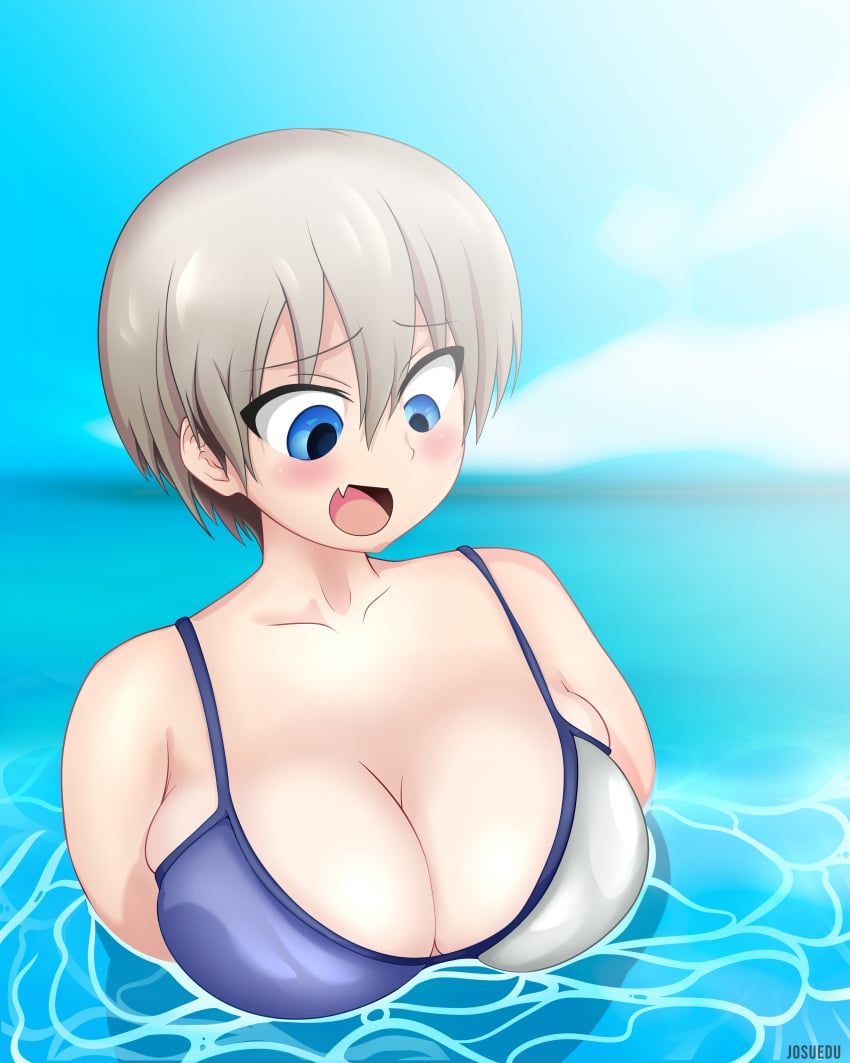 beach bikini bikini_top josuedu partially_submerged side_boob sideboob uzaki-chan_wa_asobitai! uzaki_hana water