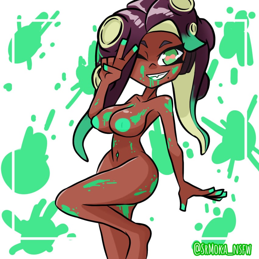 big_breasts dark-skinned_female dark_skin ink marina_(splatoon) nintendo nude nude_female solo splatoon splatoon_2 srmoka tagme