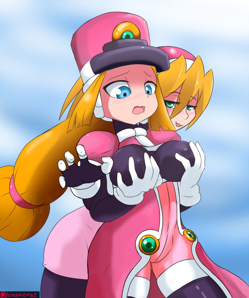 breasts ciel_(mega_man) female/female groping_breasts groping_from_behind ichduhernz mega_man mega_man_zero mega_man_zx prairie tagme yuri