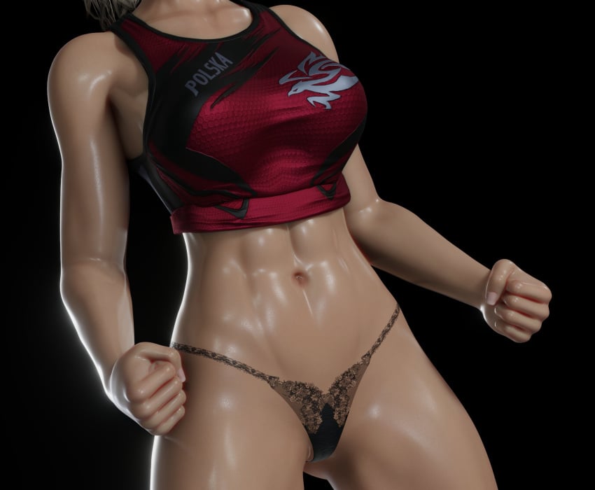 1girls 3d abs athletic athletic_female bandai_namco black_panties blender bouquetman clenched_hands faceless_female female lace-trimmed_panties lidia_sobieska panties poster revealing_clothes shiny_skin sweaty tekken tekken_7