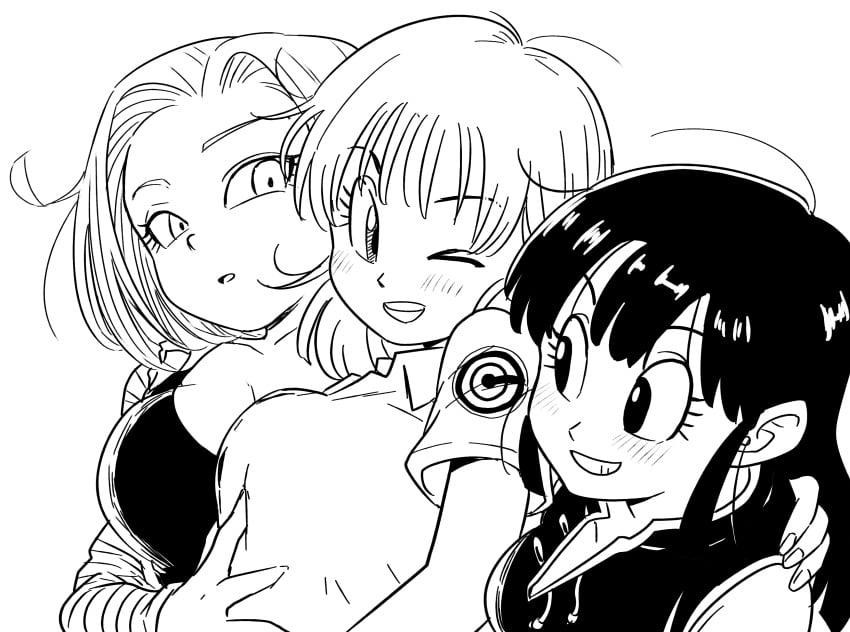 3girls android_18 chichi dragon_ball dragon_ball_z female pink_mousse videl