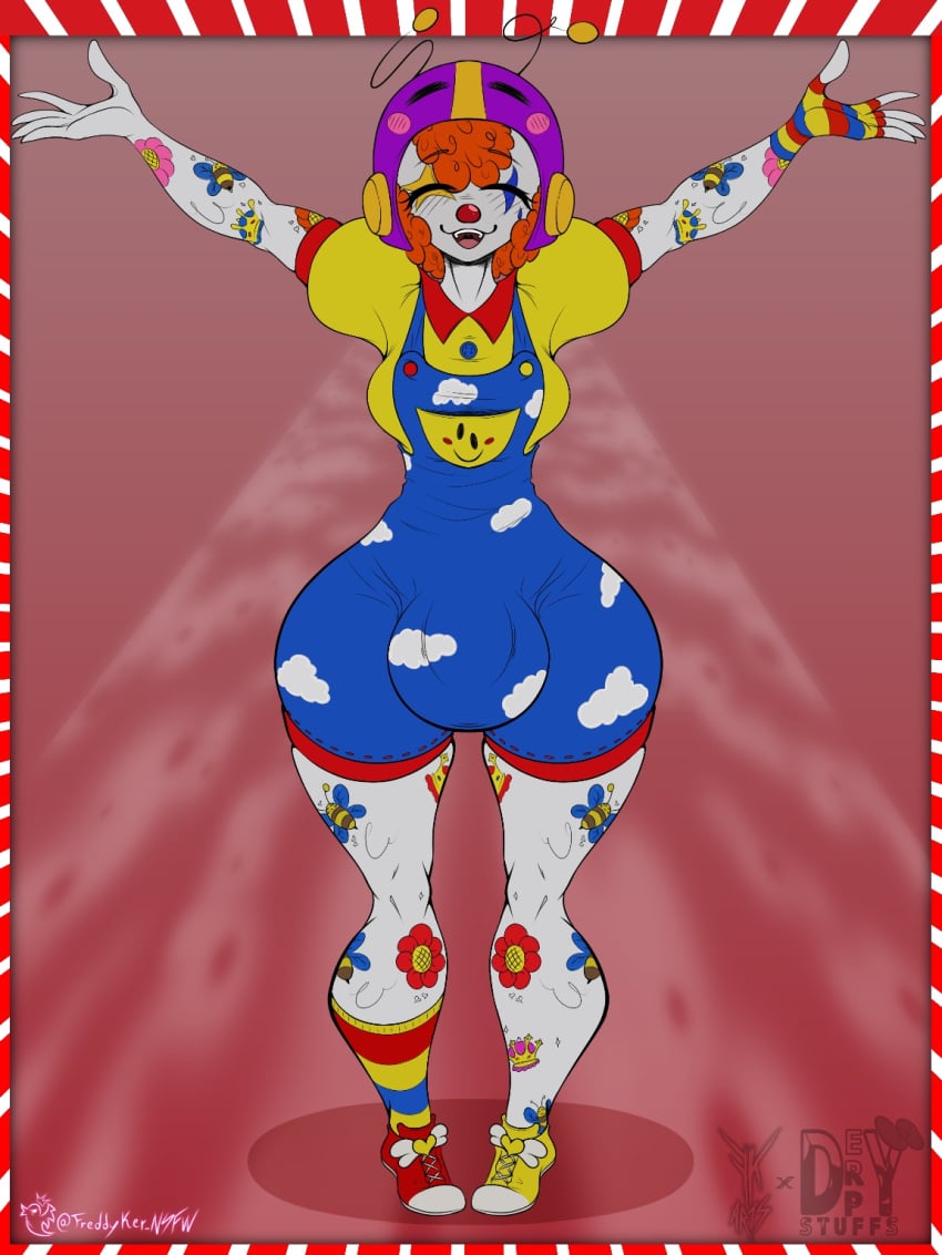 1futa afro balls bea_(brawl_stars) big_balls big_penis bottom_heavy brawl_stars breasts bulge clothed clothing clown clown_girl clown_makeup fan_character flaccid flaccid_penis freddyker fully_clothed futa_only futanari happy penis silly_bea solo standing thick_thighs wide_hips