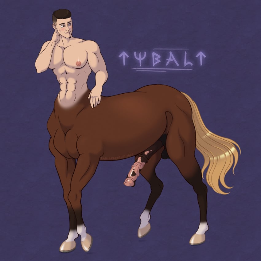 1boy abs balls centaur equid equid_taur equine equine_taur erection european_mythology frankly-art genitals greek_mythology hi_res hooves horseshoe human humanoid humanoid_taur male male_focus male_only mammal mammal_taur mottled muscular muscular_male mythology navel nipples pecs penis shy solo solo_focus solo_male taur tybalt_(frankly-art) undercut undercut_hair