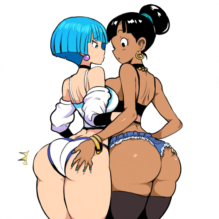 2girls ai_generated ass big_ass big_breasts breasts bubble_butt dark-skinned_female dark_skin dat_ass duo huge_ass mullon novelai original yuri