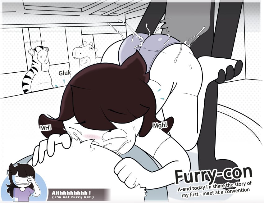 1girls 2025 2boys anus areolae ass black_hair blush breasts convention feet_up fellatio foot_grab furry fursuit gosgoz highres jaiden jaiden_animations jaiden_dittfach looking_up nipples oral panties real_person sex spitroast suspended_congress vagina white_skin youtube