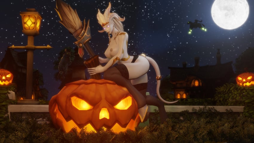 1girls 3d big_breasts blizzard_entertainment draenei female female_only halloween jack-o'-lantern lightforged_draenei lurri nude pinup solo spread_legs stockings thick_thighs voluptuous voluptuous_female warcraft wide_hips world_of_warcraft