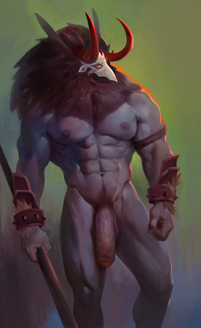 2025 abs absurd_res balls biceps digital_drawing_(artwork) digital_media_(artwork) flaccid foreskin genitals genshin_impact hi_res male mihoyo mitachurl monster muscular muscular_male nipples penis qai_san solo solo_male standing tagme