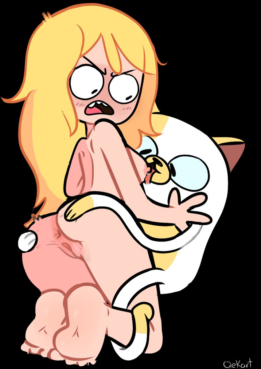 2girls absurd_res adventure_time adventure_time:_fionna_&_cake alwer alwerart anthro anus areolae ass ass blonde_hair breasts cake_the_cat cartoon_network duo duo_focus feline female female_focus female_only fionna_and_cake fionna_the_human_girl hair highres nipples nude nude_female pussy qekart speech_bubble vagina wide_eyed