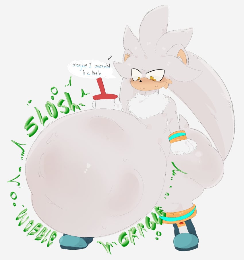 after_vore anthro ass belly big_belly big_butt blush bodily_fluids dialogue digestion_noises hi_res huge_butt hyper hyper_butt male male_pred oral_vore same_size_vore sega silver_the_hedgehog solo solo_male sonic_(series) sonic_the_hedgehog_(series) speech_bubble stomach_bulge sweat vore zombiebitez