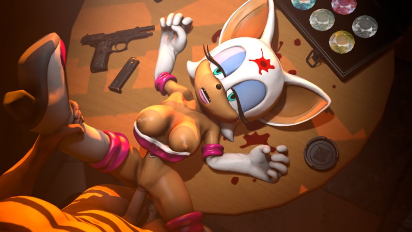 3d 3d_(artwork) big_breasts blood blood_on_face bullet_wound cigar clothed_female_nude_male female gun guro human_on_anthro human_on_mobian mobian_(species) necrophilia partially_clothed partially_clothed_female penis_bulge rape rouge_the_bat sex_on_table snuff sonic_(series) sonic_the_hedgehog_(series) tagme vaginal_penetration vaginal_rape vaginal_sex