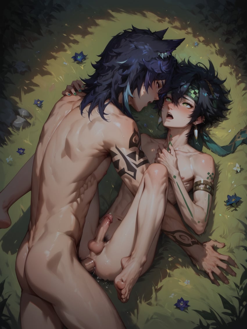 ai_generated gay gay_anal gay_sex genshin_impact kinich_(genshin_impact) male/male male_only ororon_(genshin_impact) penis yaoi