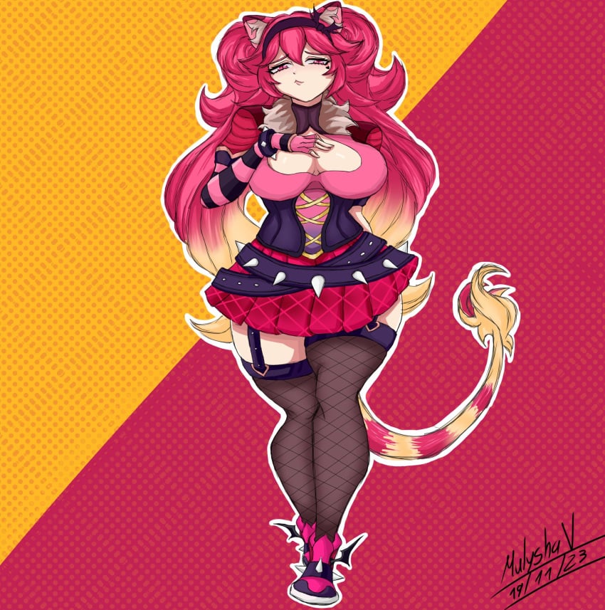 animal_ears animal_tail big_ass big_breasts big_breasts big_butt big_thighs big_titties clothing curvaceous curvaceous_female curvaceous_figure curvy curvy_figure curvy_hips female female_focus female_only long_hair multicolored_hair mulyshav original original_character thigh_highs vtuber