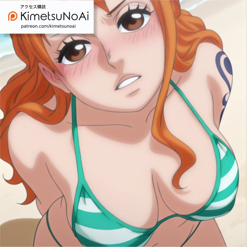 ai_generated beach big_breasts bikini bikini_top large_breasts nami one_piece orange_hair