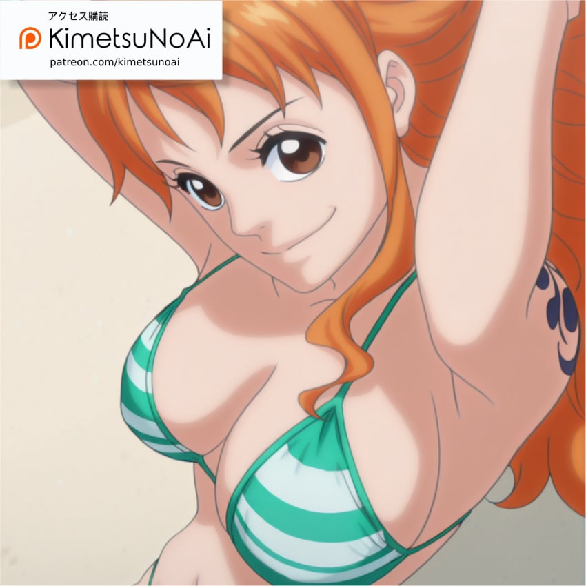 beach big_breasts bikini bikini_top large_breasts nami one_piece orange_hair