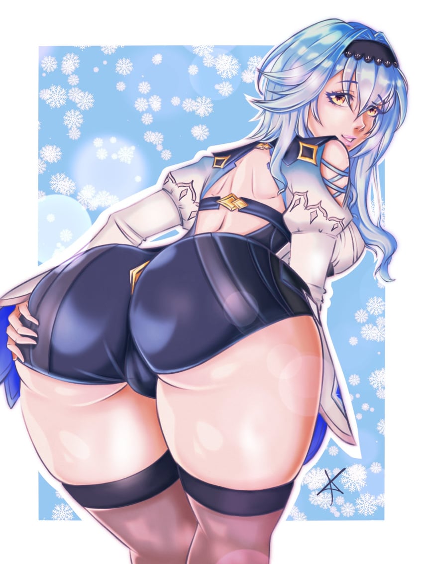 1girls aricsart ass ass_focus ass_grab ass_shot back back_view big_ass big_butt booty_shorts eula_(genshin_impact) female female_focus female_only genshin_impact thick thick_thighs thigh_highs thighs